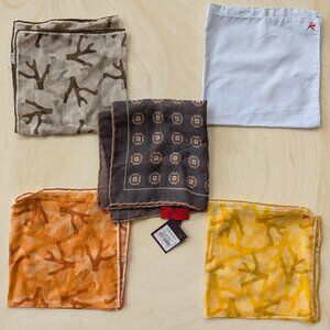 NWT Isaia Napoli Pocket Square Bundle White Coral Pattern Wool Silk Cotton